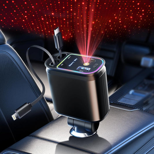 4-In-1 Retractable Car Charger with Star Projection Night Light