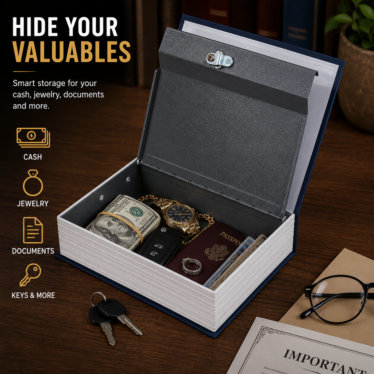 Dictionary Hidden Safe Box — Diversion Book Safe With Key Lock For Cash, Jewelry & Documents