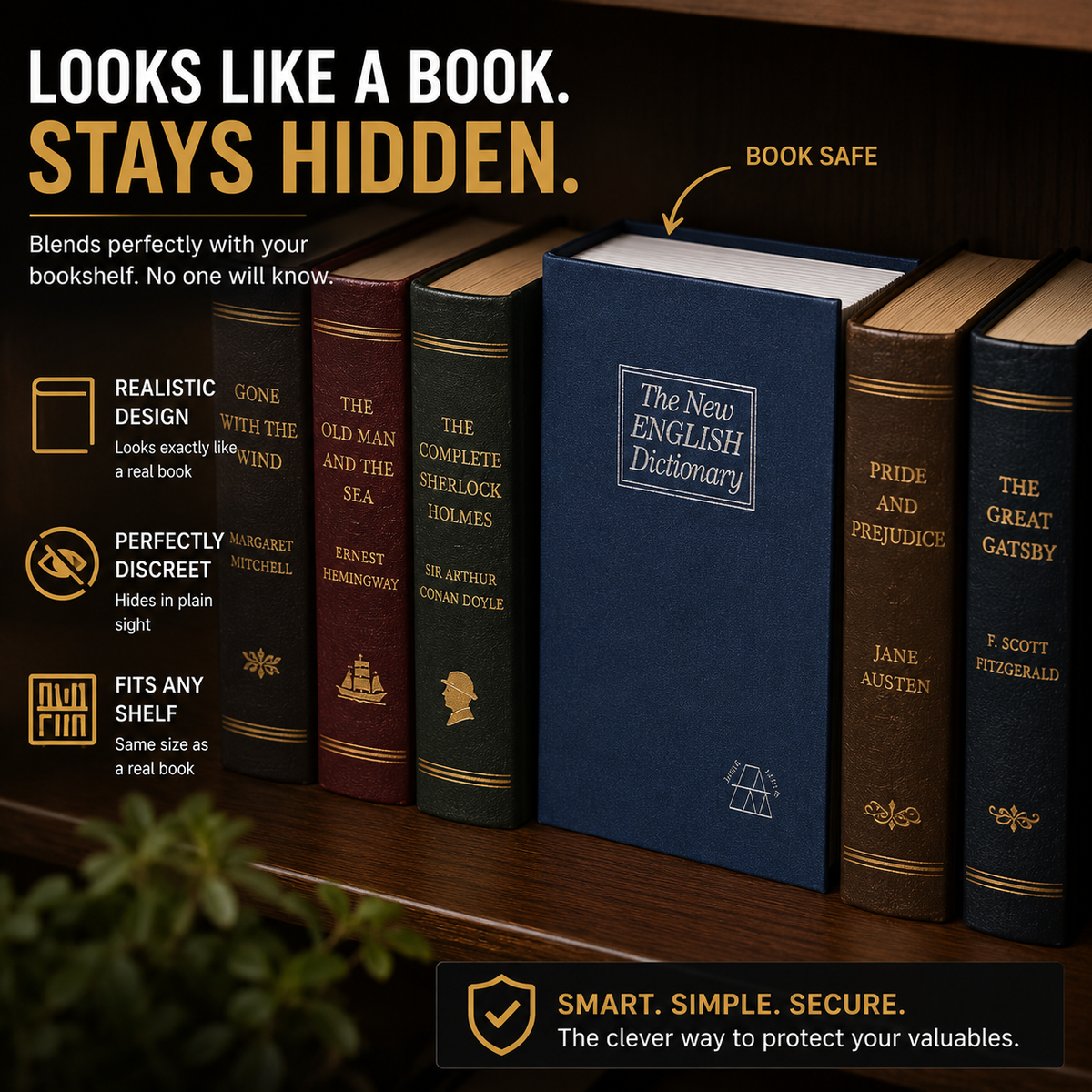 Dictionary Hidden Safe Box — Diversion Book Safe With Key Lock For Cash, Jewelry & Documents