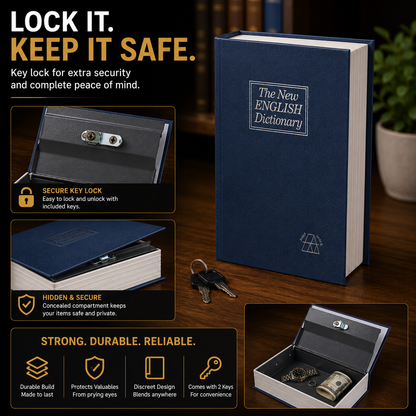 Dictionary Hidden Safe Box — Diversion Book Safe With Key Lock For Cash, Jewelry & Documents