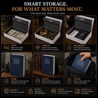 Dictionary Hidden Safe Box — Diversion Book Safe With Key Lock For Cash, Jewelry & Documents