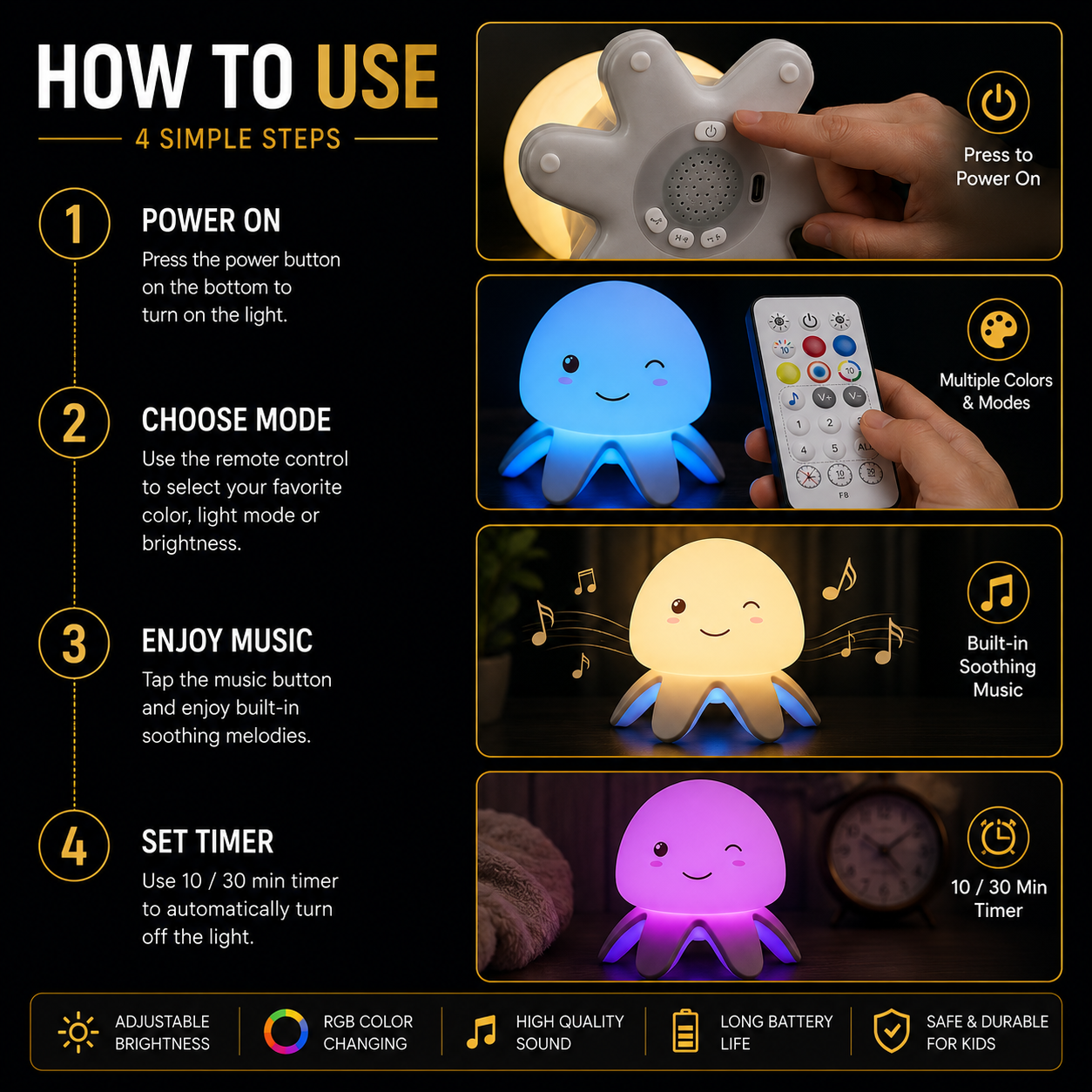 Jellyfish RGB Music Night Light Built-In Music & Sleep Time