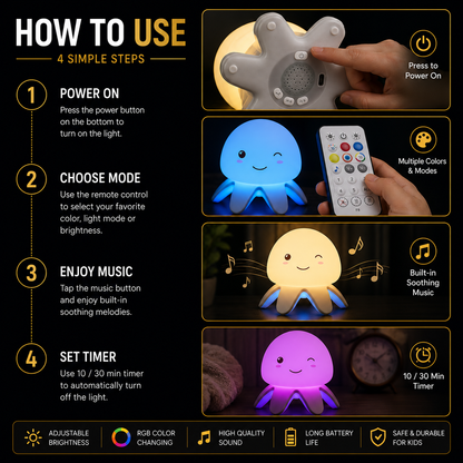 Jellyfish RGB Music Night Light Built-In Music & Sleep Time