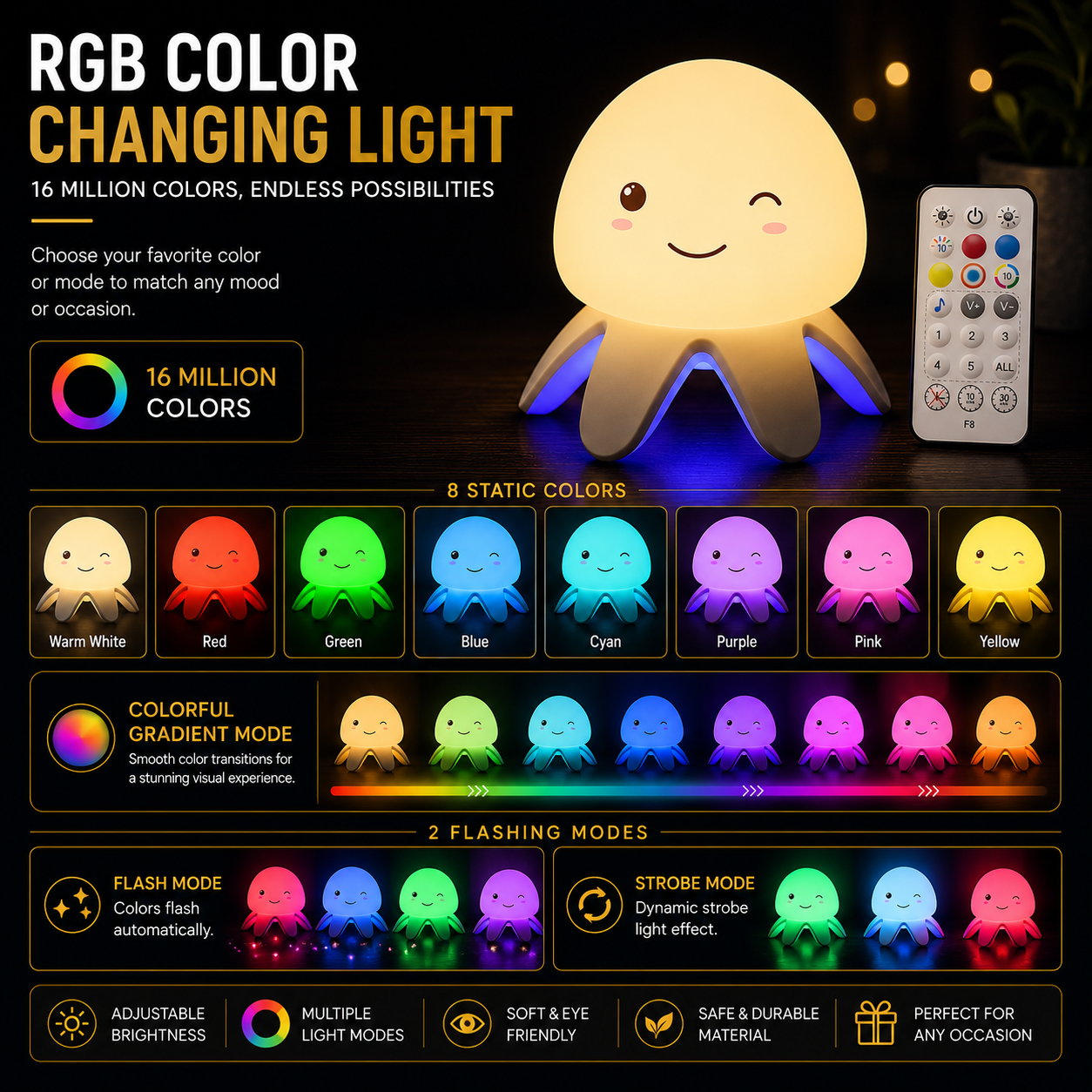 Jellyfish RGB Music Night Light Built-In Music & Sleep Time