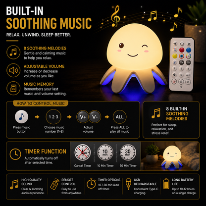 Jellyfish RGB Music Night Light Built-In Music & Sleep Time
