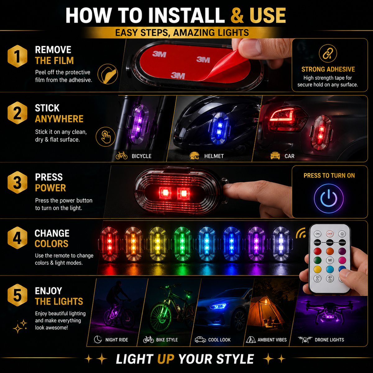 2 Pcs Rechargeable Remote Controlled LED Lights