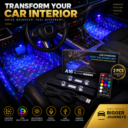 2PCS Car Wireless USB Charging Interior RGB LED Ambient Foot Light Strip Remote