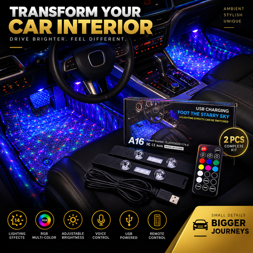 2PCS Car Wireless USB Charging Interior RGB LED Ambient Foot Light Strip Remote